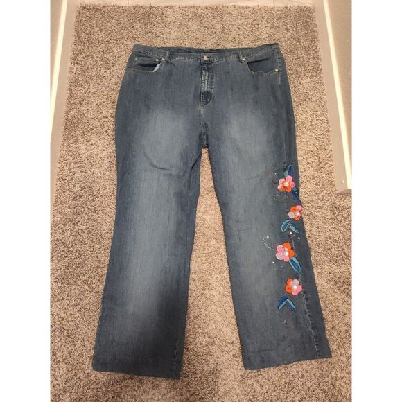 Denim 24/7 Floral Embroidered Beads Sequins Jeans Women's Plus Size 30T Y2K Boho - Picture 1 of 4